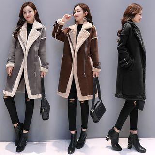 Faux Shearling Panel Zip Coat