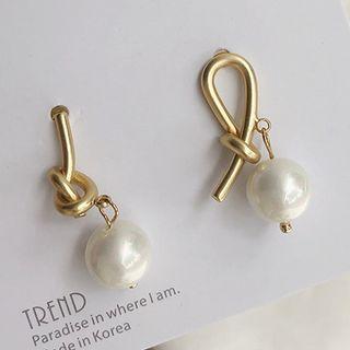 Faux Pearl Alloy Knot Dangle Earring 1 Pair - Gold - One Size