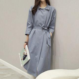 Plain 3/4-sleeve Trench Coat