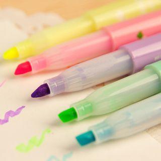 Set Of 6: Animal Print Dual Head Highlighter Set Of 6 - Multicolor - Blue & Yellow & Green - One Size