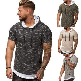 Short Sleeve Drawstring Neck Hoodie