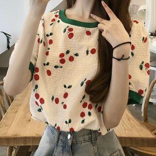 Puff-sleeve Cherry Print T-shirt