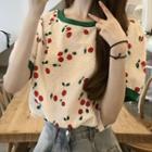 Puff-sleeve Cherry Print T-shirt