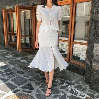 Set: Sheer Peplum Blouse + Long Mermaid Skirt