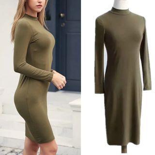 Long-sleeve Knit Mock-neck Bodycon Dress