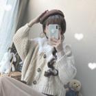 Lace Collar Blouse / Cable-knit Cardigan