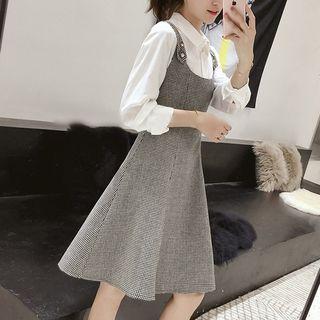 Sleeveless Plaid A-line Dress / Plain Shirt