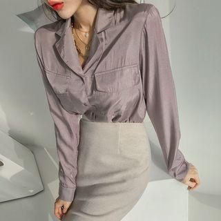 Notch-lapel Flap-pocket Satin Shirt