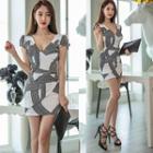Cap-sleeve V-neck Stripe Sheath Dress