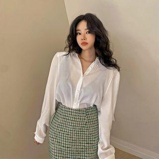 Puff-sleeve Padded-shoulder Blouse