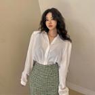 Puff-sleeve Padded-shoulder Blouse