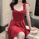 Tie-strap Velvet A-line Dress