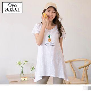 Short-sleeve Pineapple Print Long Top