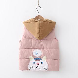 Cat Print Hooded Padded Vest