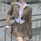 Plain Shirt / Mini Skirt / Double Breasted Cropped Blazer