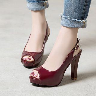 Open-toe Slingback Block-heel Sandals