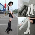 Lace Panel Chunky Heel Over-the-knee Boots