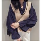 Knit Vest / Puff Sleeve Blouse / Long-sleeve Shirt Dress