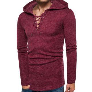 Lace-up Knit Hoodie