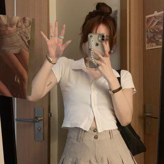 Short-sleeve Polo Shirt / Lace Trim A-line Skirt