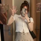 Short-sleeve Polo Shirt / Lace Trim A-line Skirt