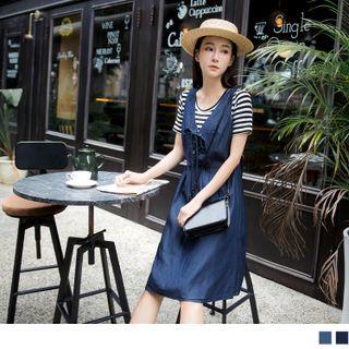 Sleeveless V-neck Lace-up Denim Overall Dress