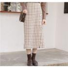 Buttoned Plaid Straight-fit Midi Skirt