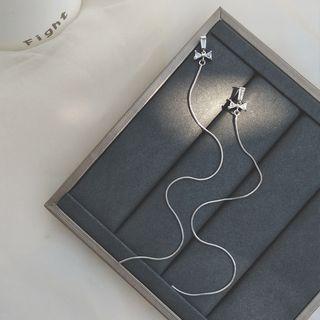 Rhinestone Bow Long Chain Earring 1 Pair - As Shown In Figure - One Size