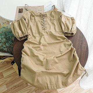 Lace Up Cold-shoulder Drawstring A-line Dress