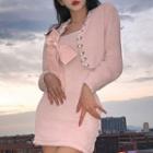 Set: Mini Sheath Dress + Bow Neck Light Jacket