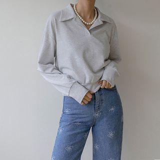 Collared V-neck Sweatshirt