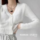 Furry-knit Cropped Sweater Cardigan