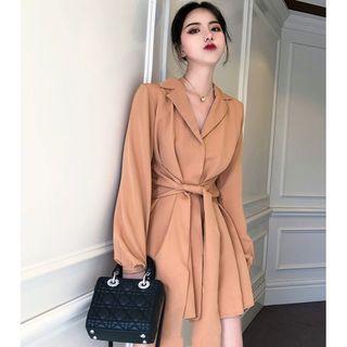Notch Lapel Tie-waist Tunic Shirt
