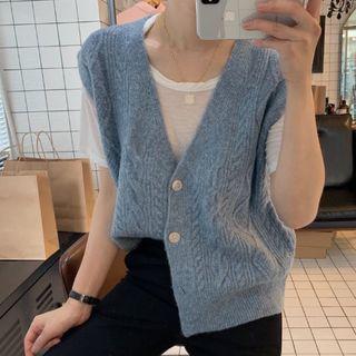 V-neck Plain Cable Knit Vest