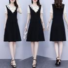Mock Two-piece Bow Plain A-line Dress