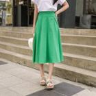 Linen Blend Long Flare Skirt