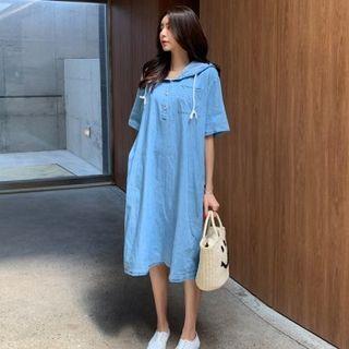 Hooded Button-trim Denim Dress