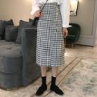 Plaid Midi Split Straight-fit Skirt