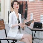 Pinstriped Blazer / Pencil Skirt / Metal Fringe Camisole Top