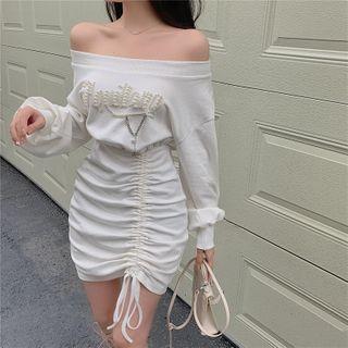 Lettering Drawstring Mini Sheath Sweatshirt Dress