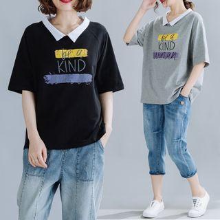 Contrast Collar Short-sleeve Lettering T-shirt