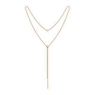 Simple And Fashion Plated Rose Gold 316l Stainless Steel Geometric Cubic Zircon Tassel Long Necklace Rose Gold - One Size