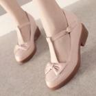 Bow Accent Chunky Heel Hidden Wedge T-bar Shoes