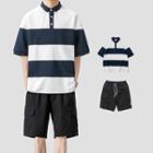 Elbow-sleeve Striped Polo Shirt / Wide Leg Shorts / Loose Fit Pants