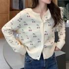 Long-sleeve Round-neck Cherry Pattern Knit Sweater Jacket