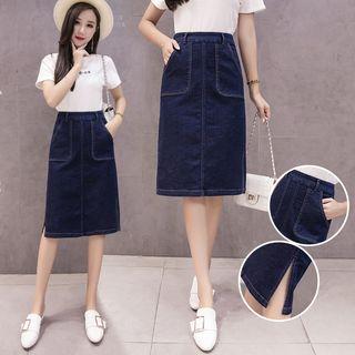 Split Hem A-line Denim Skirt