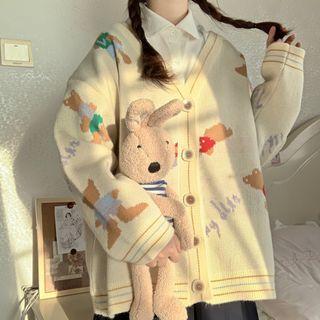 Button-up Cartoon Print Cardigan