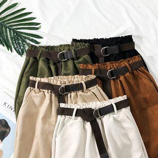 Faux-suede Harem Pants With Belt