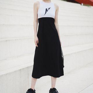 Sleeveless Color Block Print Dress