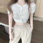 Cropped Short-sleeve Knit Top / High-waist Straight-fit Pants
